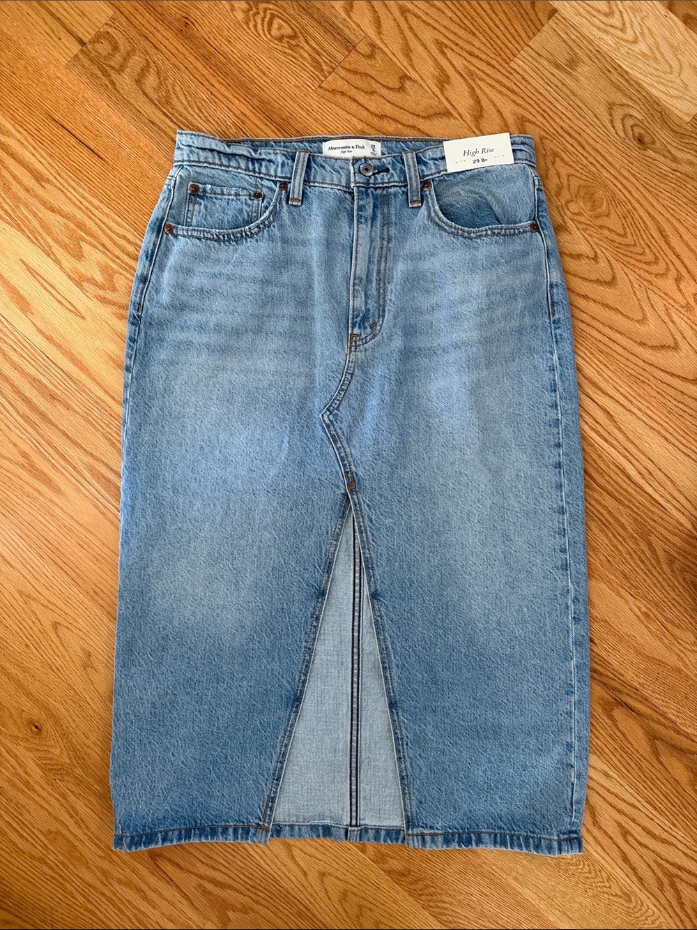 A&F High-Rise Light Blue Denim Skirt with Front Slit - Women Jeans NWT